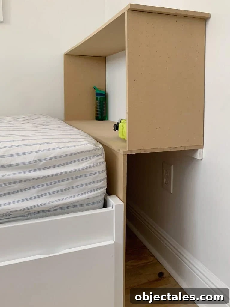 DIY Bookshelf: Step-by-Step Build Guide 5 MDF frame of built-in bookcase in boys bedroom during DIY construction