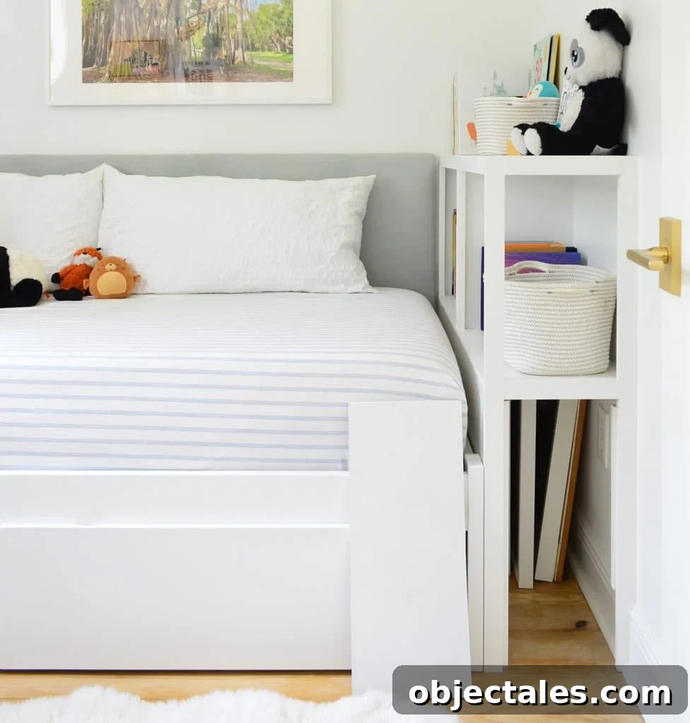 DIY Bookshelf: Step-by-Step Build Guide 10 Bottom compartment for secret storage in boys bedroom with built-in daybed custom storage