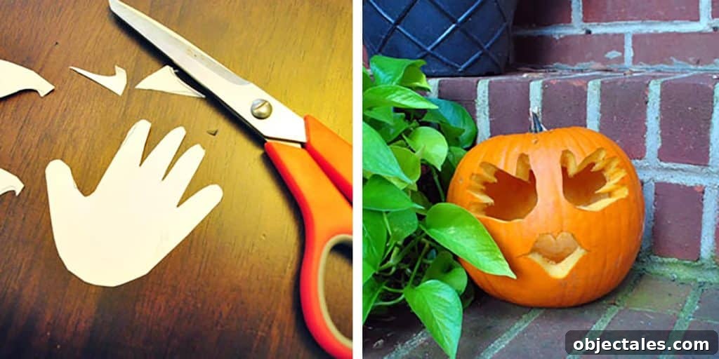 Halloween Jack O Lantern Idea With Baby Handprint Stencil For Eyes