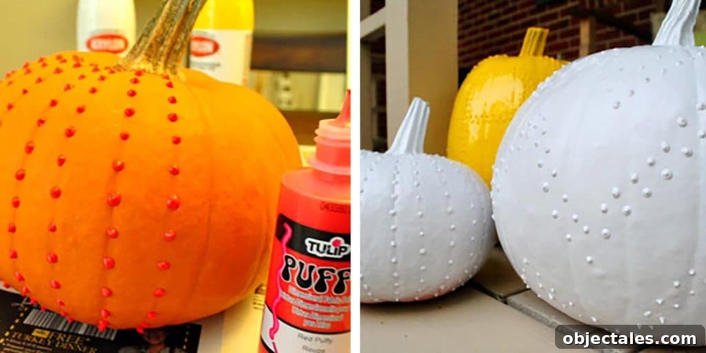 Halloween Pumpkin Painting Idea With Puffy Paint Texture Dots