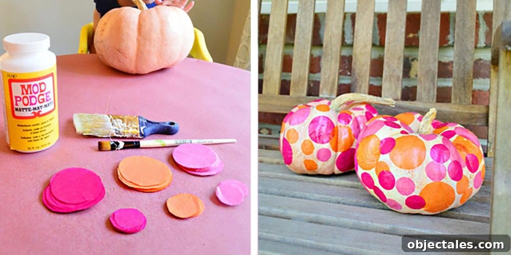 Kid-Friendly Pumpkin Decorating With Mod Podge And Tissue Paper Dots