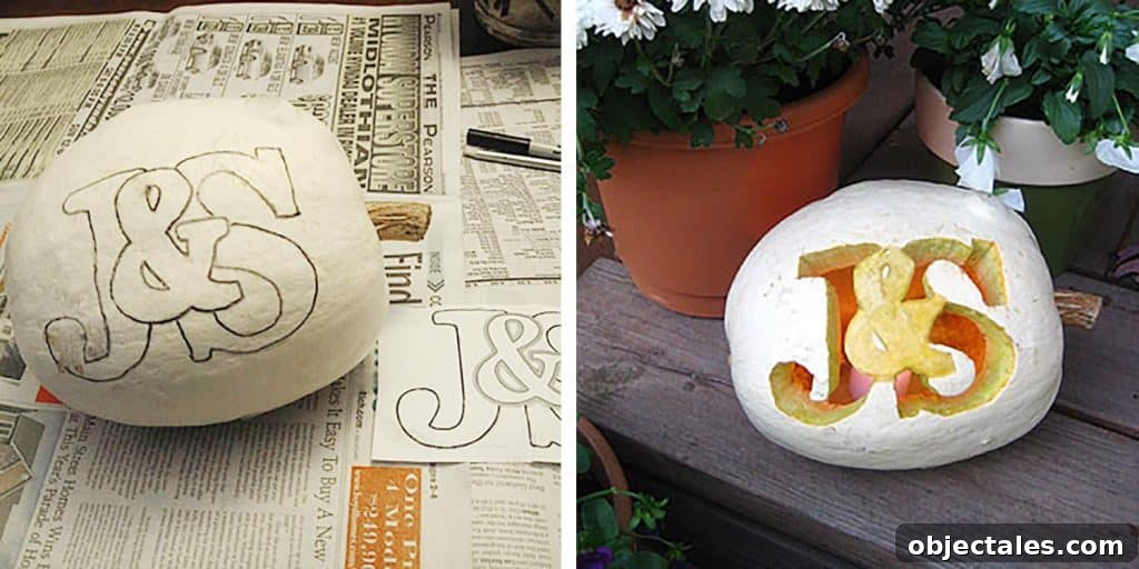 Homemade Monogram Stencil For Romantic Pumpkin Carving Idea