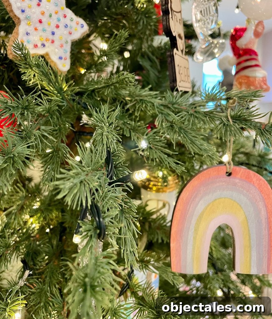 Detail Photo of Warm White LED Christmas Tree Lights on Faux Tree