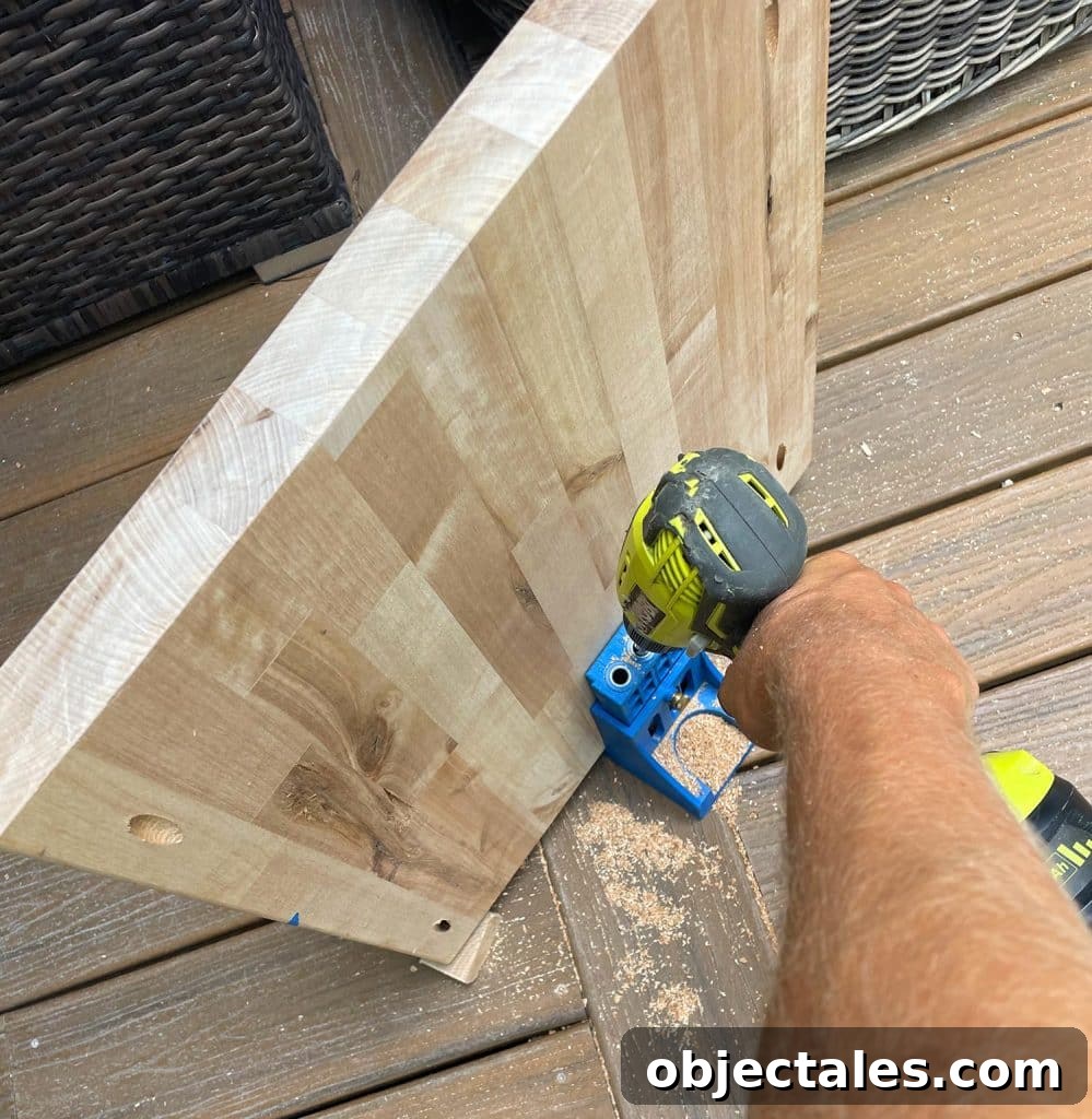 Drilling Pocket Holes Into Nightstand Shelf Using Kreg Pocket Jig