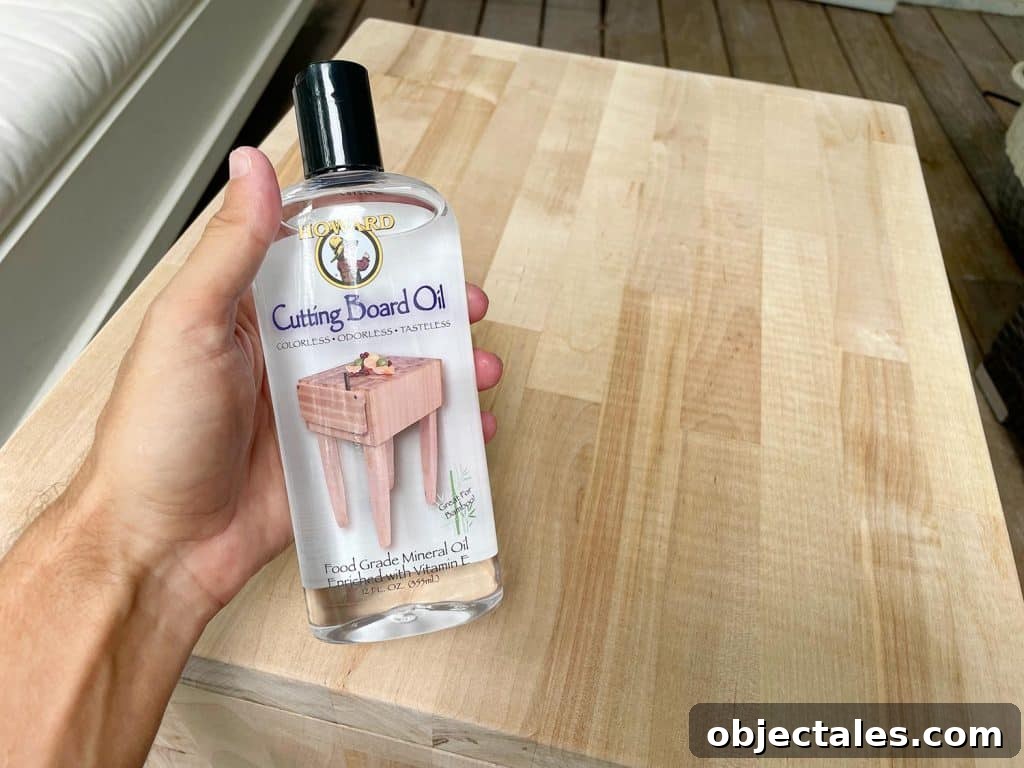 Cutting Board Oil Bottle Before Applying To DIY Butcher Block Nightstands