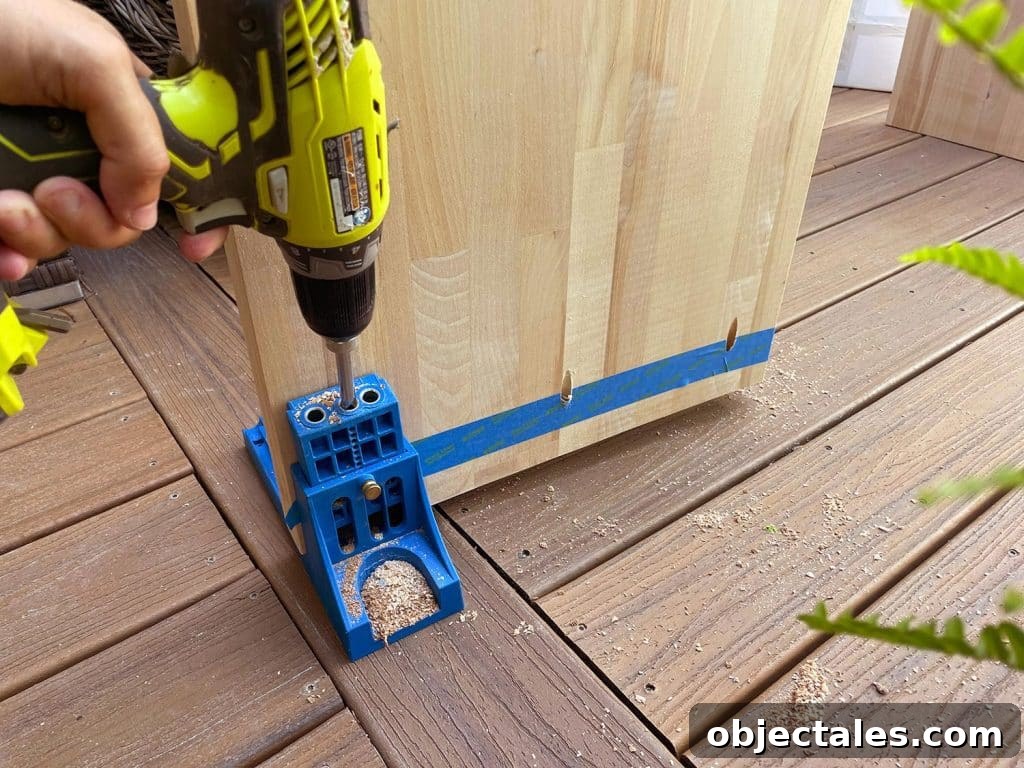 Drilling Pocket Hole Into Butcher Block Using Kreg Jig
