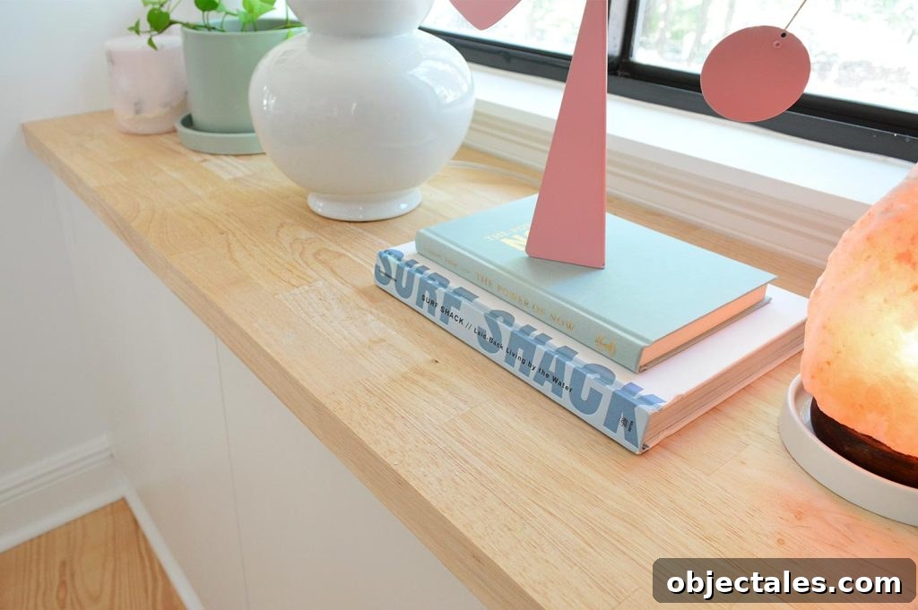 Convert IKEA Besta Cabinets Into Custom Built-Ins 13 Close Up Of Butcher Block Counter On Ikea Besta