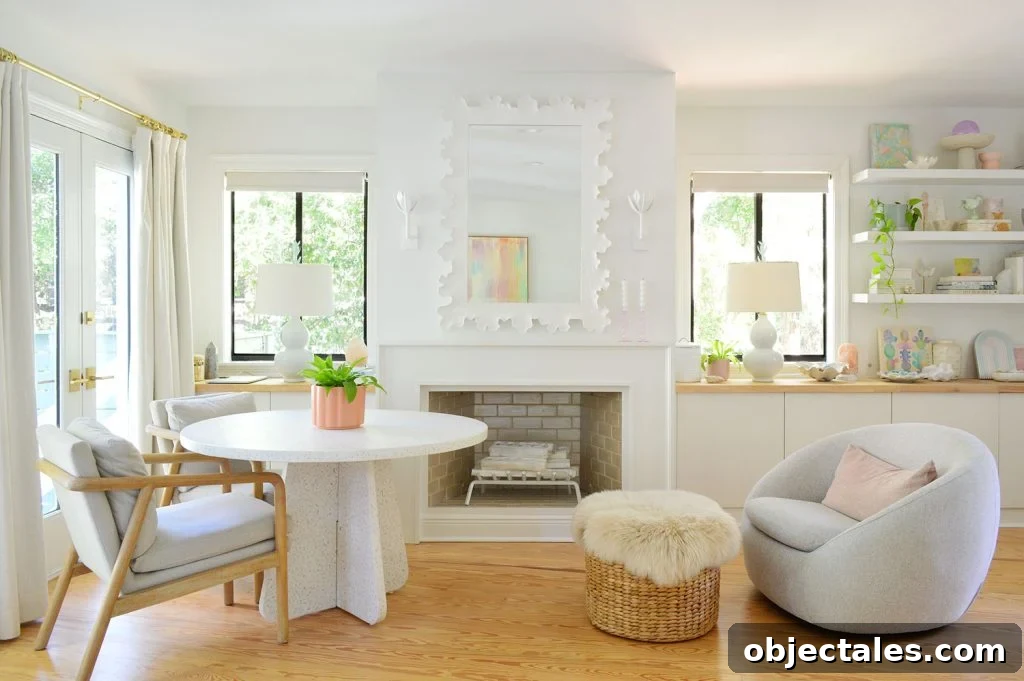 Convert IKEA Besta Cabinets Into Custom Built-Ins 19 Beachy Bedroom Side With Fireplace And Terrazzo Table