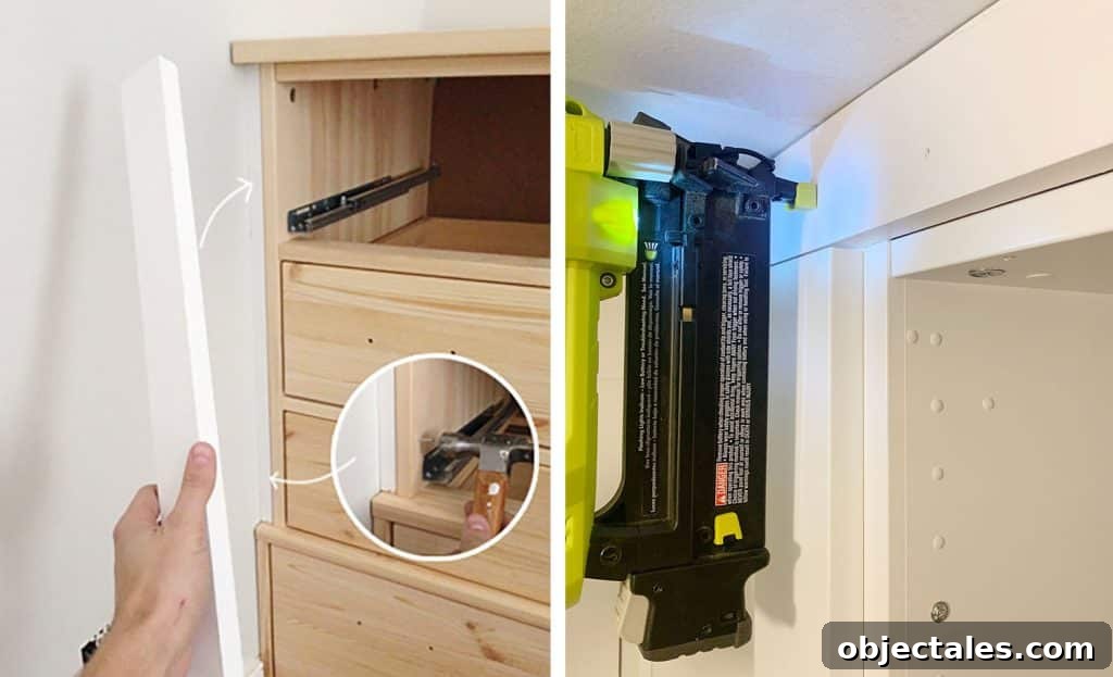 Convert IKEA Besta Cabinets Into Custom Built-Ins 7 Side By Side Of Adding Filler Pieces To Ikea Furniture