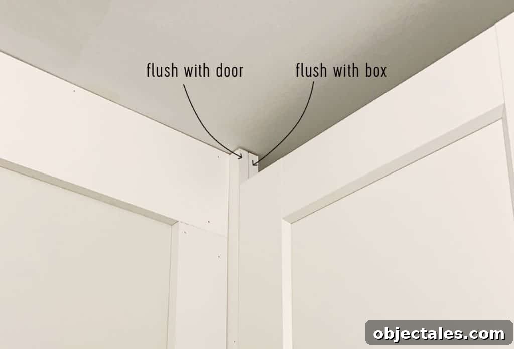 Convert IKEA Besta Cabinets Into Custom Built-Ins 8 Labeled Image of filler trim with one flush with door and other flush with box