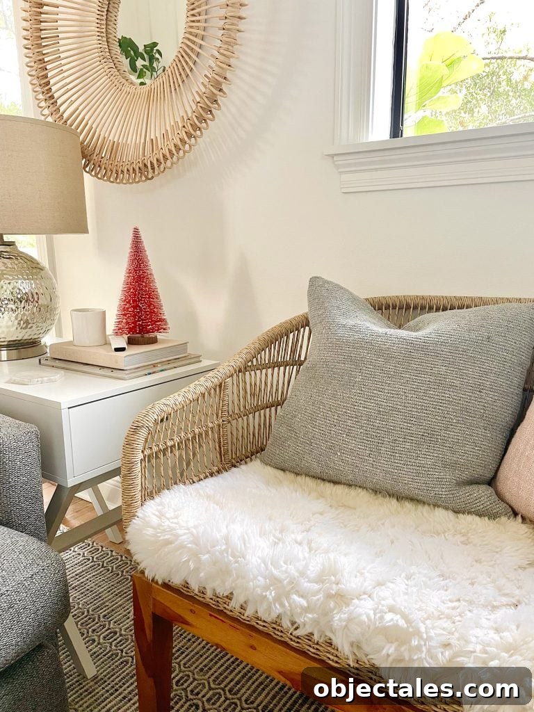Woven loveseat with DIY sheepskin upholstered seat
