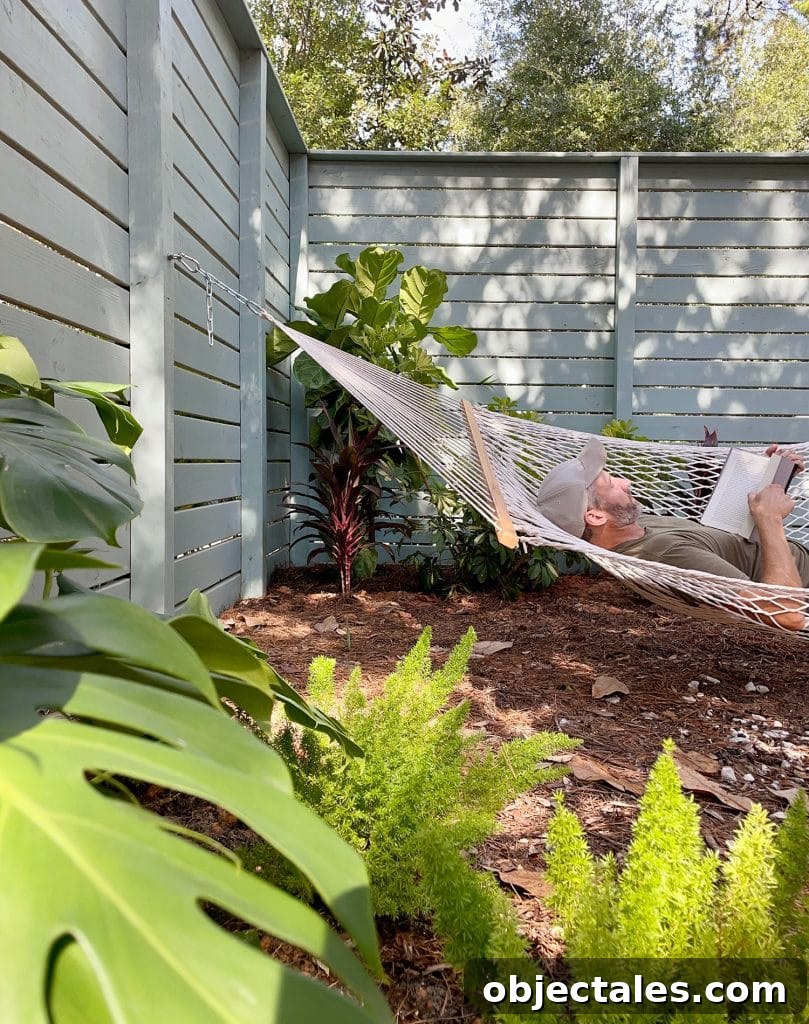 Add Outdoor Storage: Smart Shed, Cabinet, and Deck Ideas 15 John Laying In Side Yard Hammock Amongst Tropical Plantings