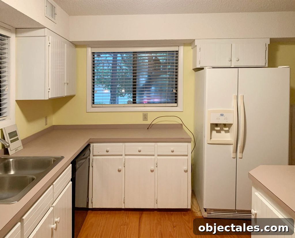 Add Outdoor Storage: Smart Shed, Cabinet, and Deck Ideas 8 Kitchen Before Photo With Pink Counters And Yellow Walls