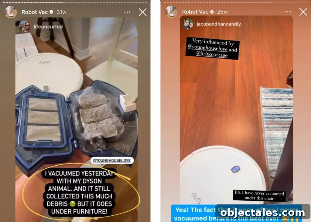 Screenshots from Instagram Highlight Reel About Robot Vac