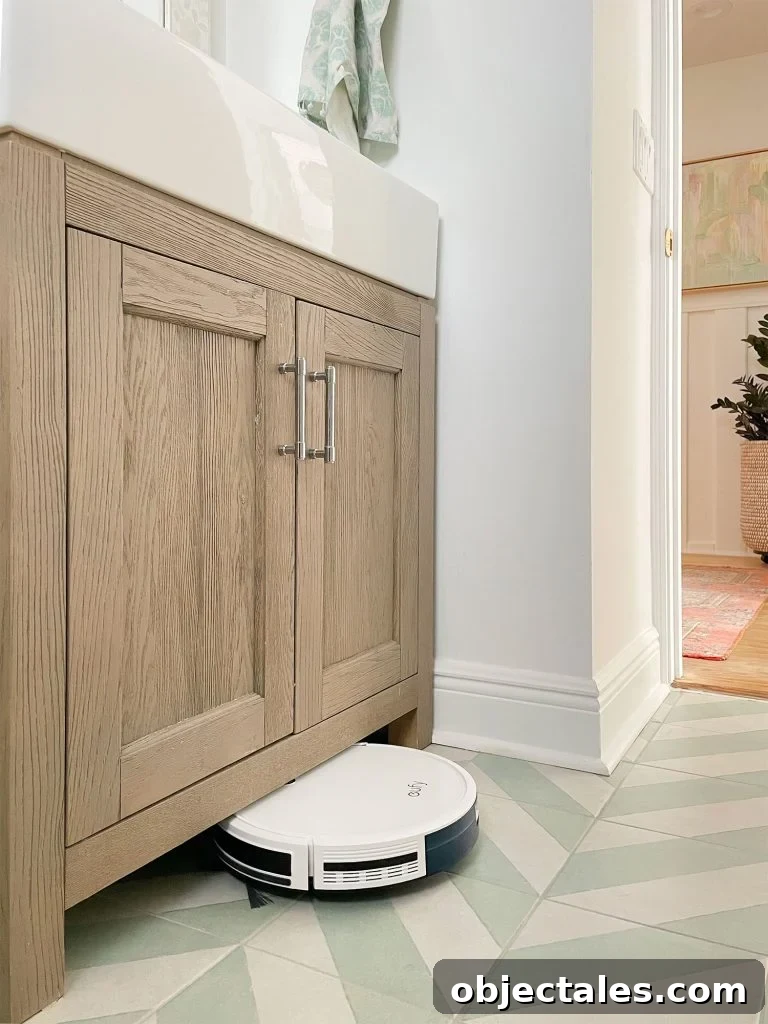 Eufy RoboVac 11S Slim Model Fitting Under Low Bathroom Vanity