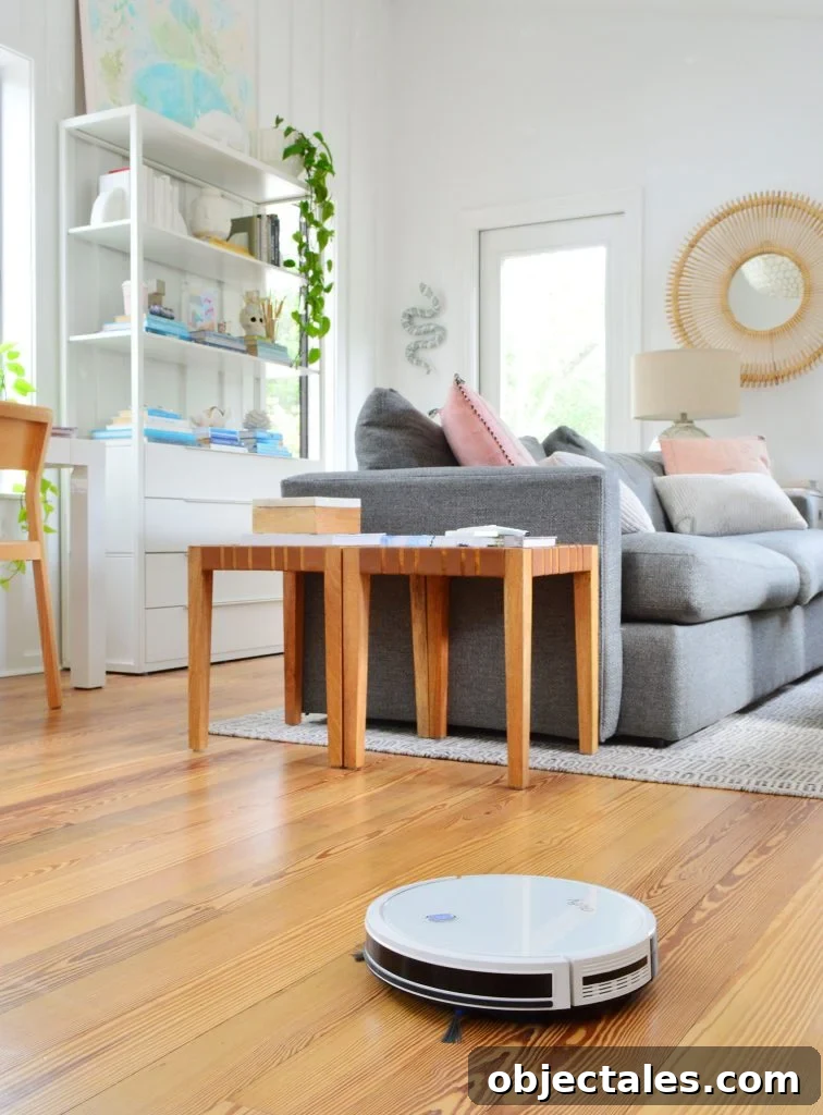Eufy RoboVac 11S Robot Vacuum Cleaning Upstairs Family Room Wood Floor
