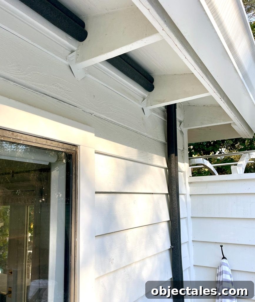 Foam Tube Insulation Covering Outdoor Pipes In Florida Freeze