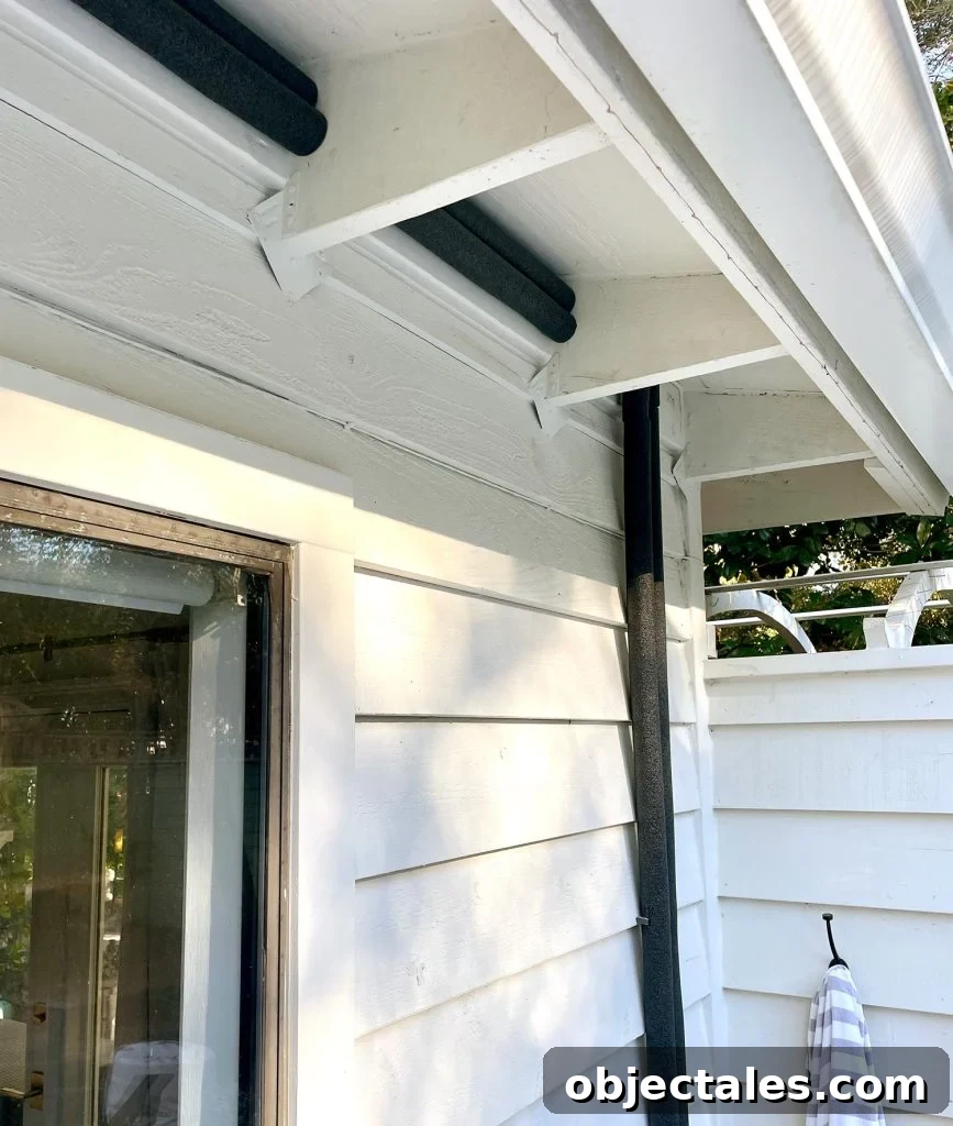 Foam Tube Insulation Covering Outdoor Pipes In Florida Freeze