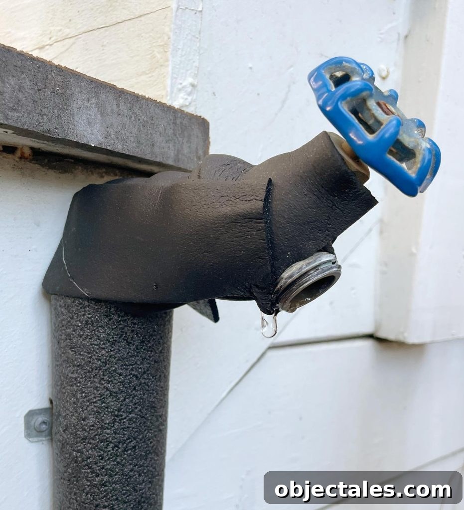Hose Bib Covered In Insulation Tape To Prevent Freezing