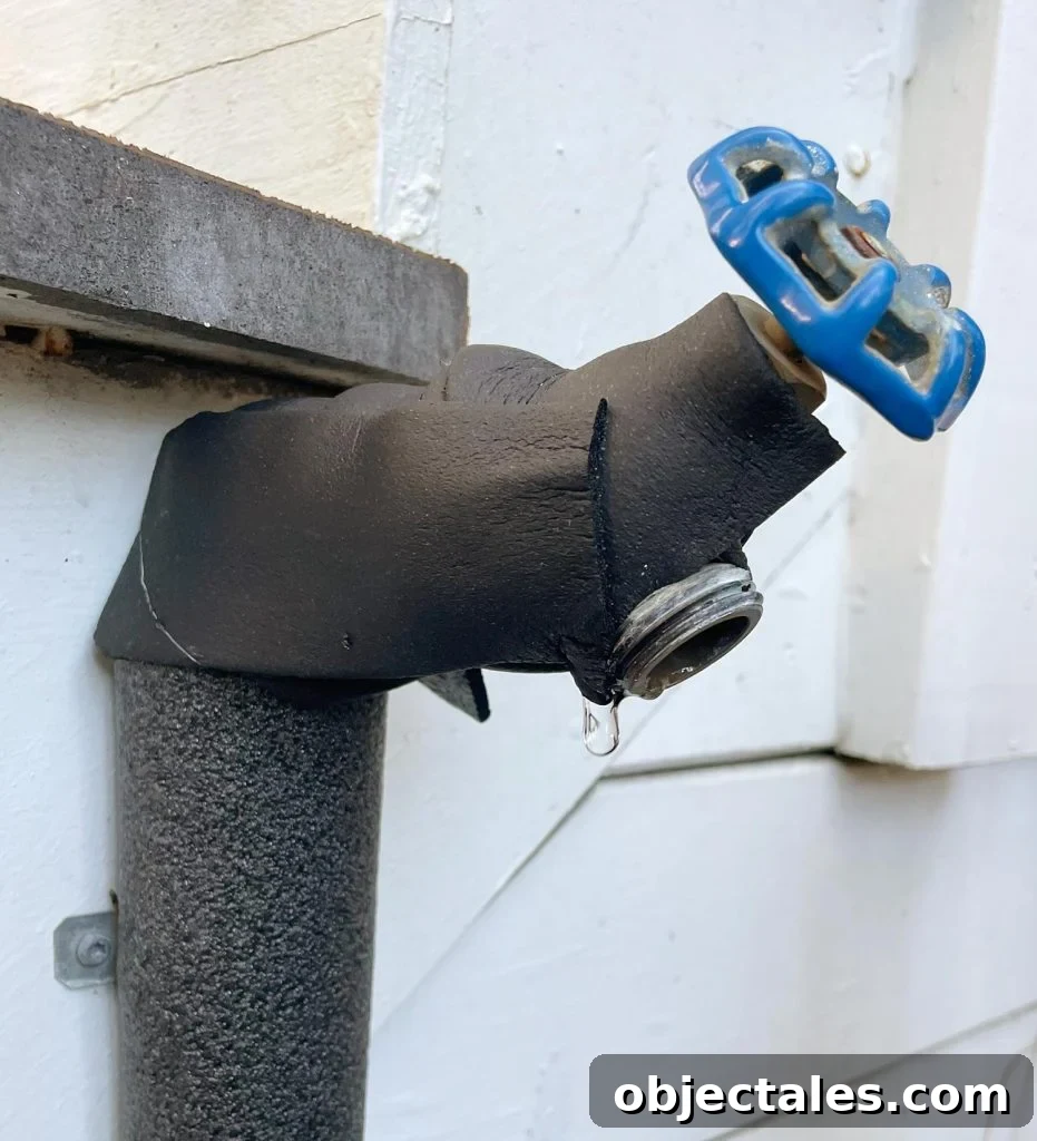 Hose Bib Covered In Insulation Tape To Prevent Freezing