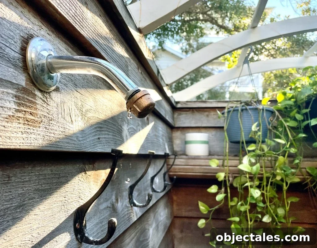 Outdoor Shower With Cap Placed On So It Can Drip To Prevent Freezing