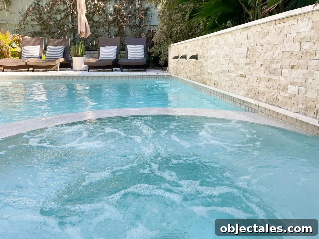 Moving pool water in spa and fountains