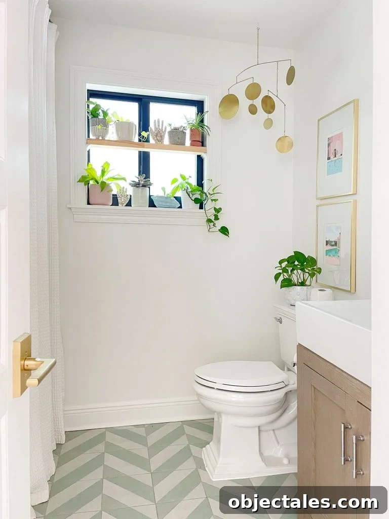 DIY Window Plant Shelf: Step-by-Step Tutorial 2 Modern White Bathroom With Mint Chevron Floor And DIY window plant shelf