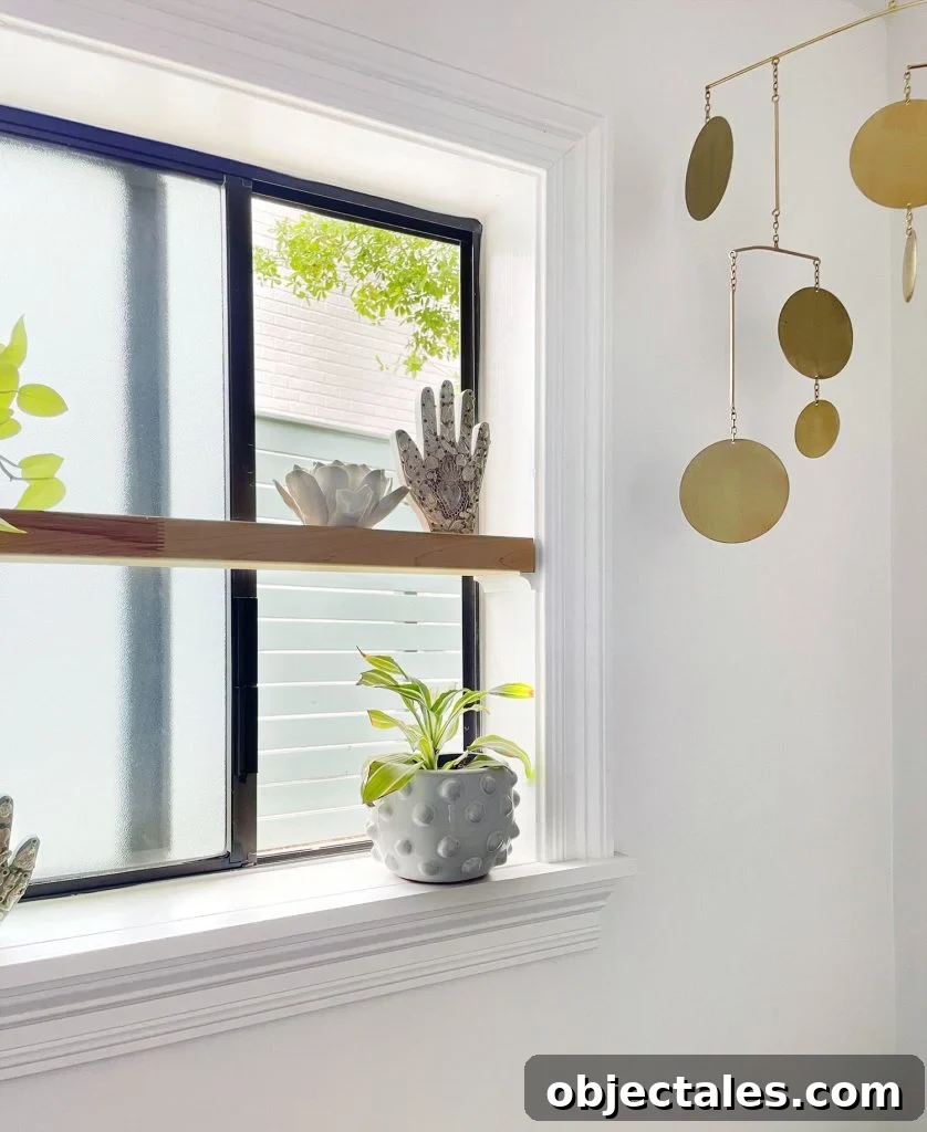 DIY Window Plant Shelf: Step-by-Step Tutorial 7 Floating Shelf In Bathroom With Window Open Behind It