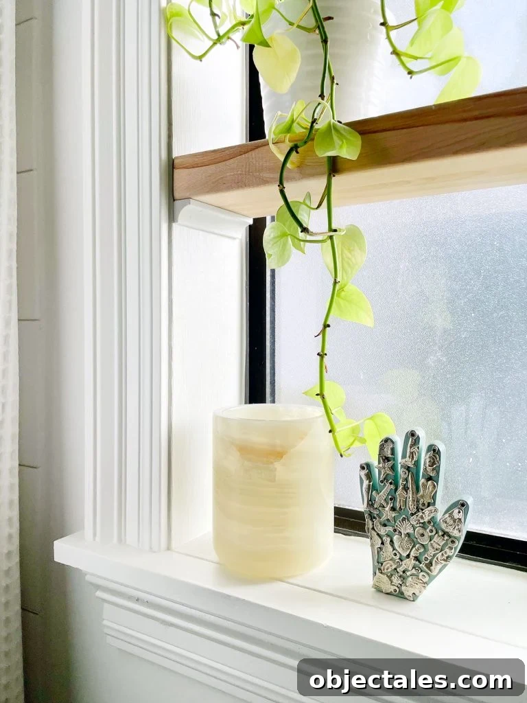 DIY Window Plant Shelf: Step-by-Step Tutorial 10 Right Side Of Bathroom Shelf In Window Made With Butcher Block