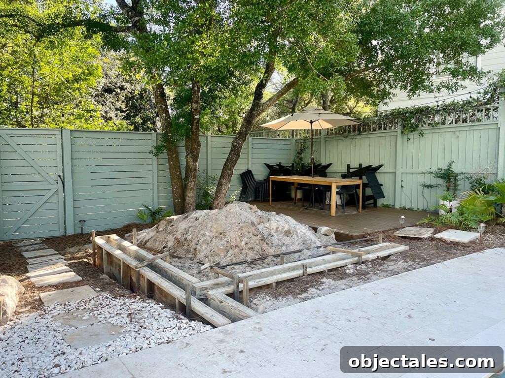 Yard Area Dug Up For Concrete Retaining Wall
