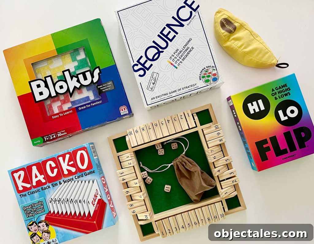 Family Board Games for All Ages 14 Best Easy To Learn Board Games Blokus Sequence Bananagrams Racko Shut The Box Hi Lo Flip