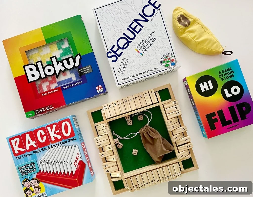 Best Easy To Learn Board Games Blokus Sequence Bananagrams Racko Shut The Box Hi Lo Flip