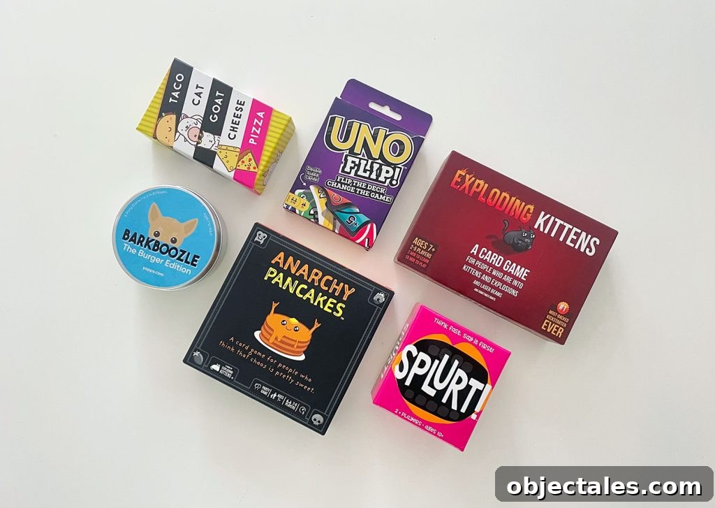 Family Board Games for All Ages 16 Best Travel Board Games Splurt Uno Flip Anarchy Pancakes Taco Cat Goat Cheese Pizza Barkboozled Exploding Kittens