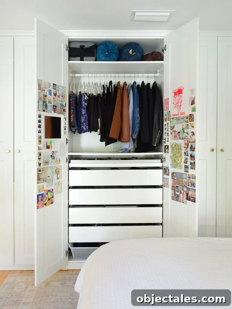 IKEA PAX Closet Organization: How We Transformed Our Space 9 Open Ikea Pax Closet Wardrobe With Womens Clothing Hanging Bar