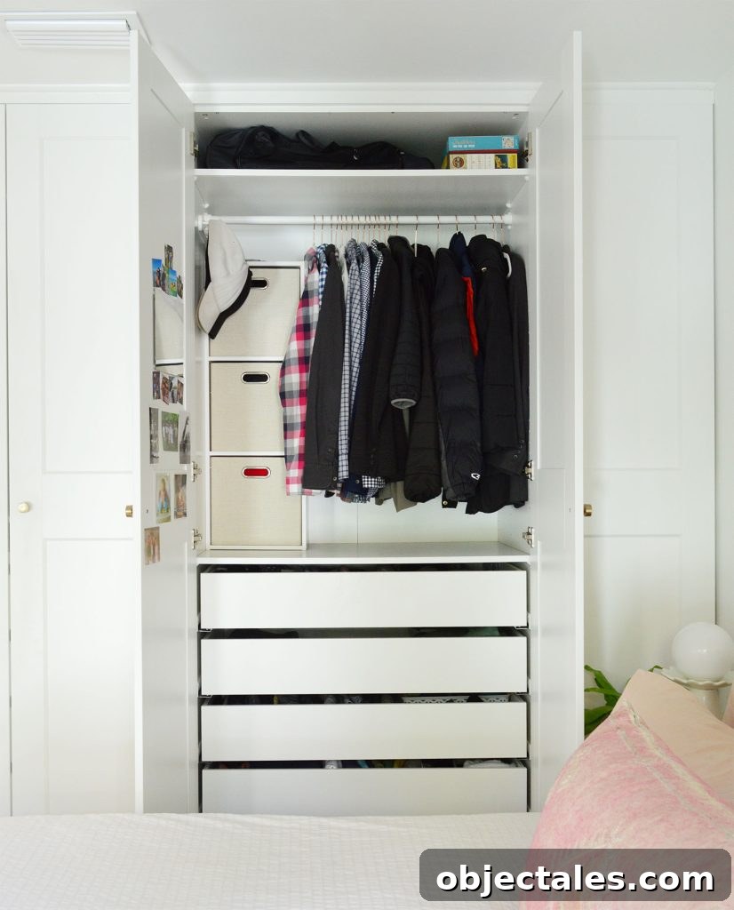 IKEA PAX Closet Organization: How We Transformed Our Space 13 Open Ikea Pax Closet Wardrobe With Mens Clothing