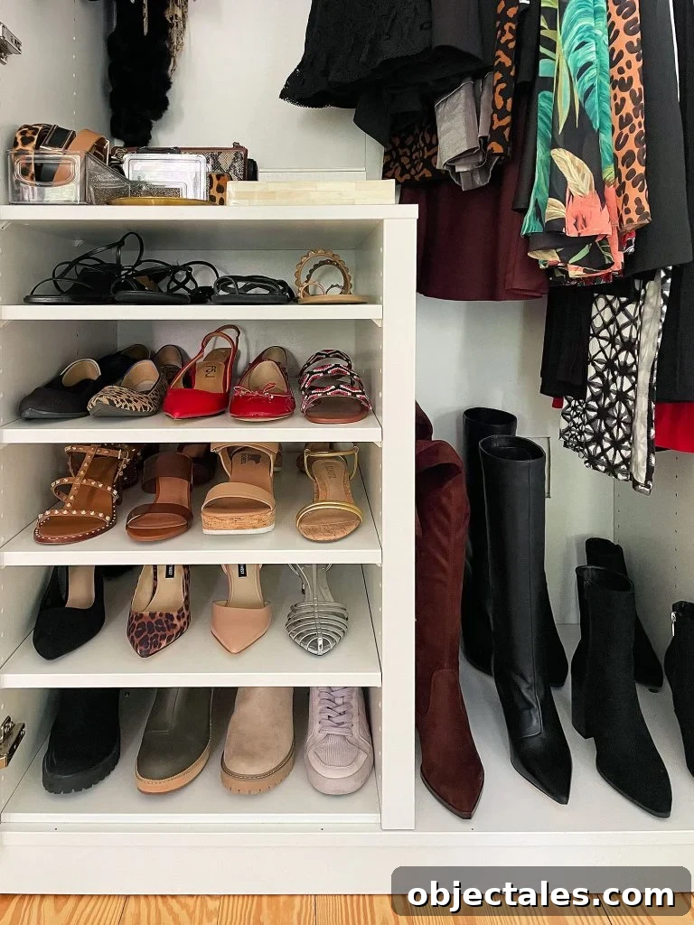 IKEA PAX Closet Organization: How We Transformed Our Space 6 Ikea Pax Wardrobe Closet Shelves With Shoes And Boots