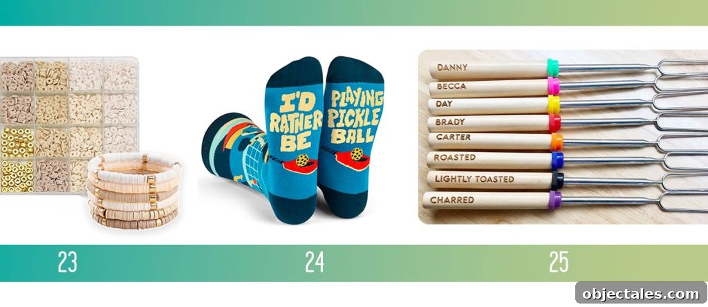 Affordable Holiday Gifts Ideas Bracelet Making Kit Pickeball Socks Personalized Smore Sticks