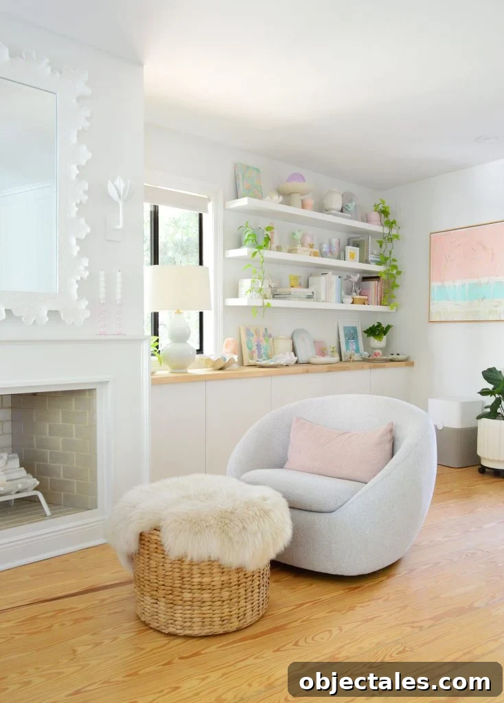 6 Bedroom Upgrades That Transformed Our Space 16 West Elm Swivel Chair In Beachy Bedroom With Ikea Lack Shelves In Background