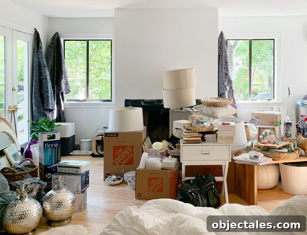 6 Bedroom Upgrades That Transformed Our Space 5 Mess of Moving Boxes In Bedroom On First Day