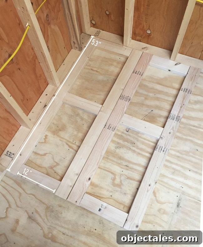 base of scrap wood organizer built from 2x4 boards