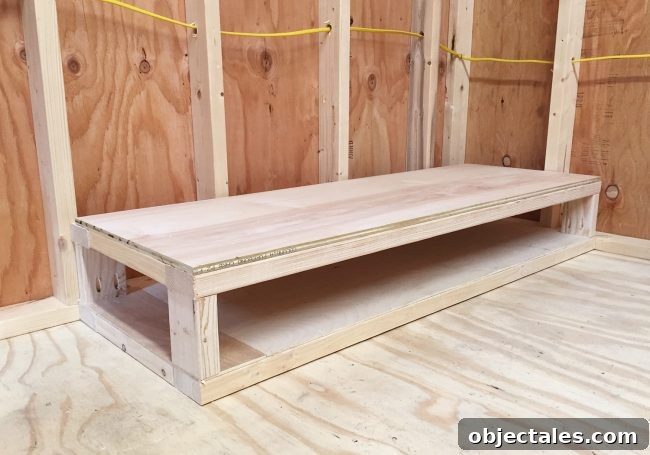 creating second flat platform on the bottom of scrap wood storage organizer