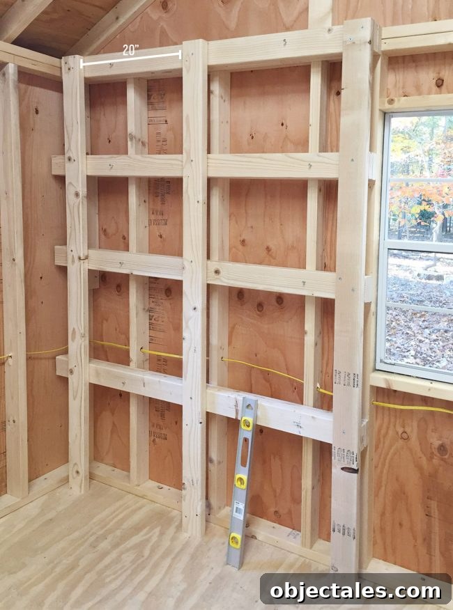 Build Sturdy DIY Garage Shelving: Step-by-Step Plans 8 shed storage ideas vertical supports added to wood shelves