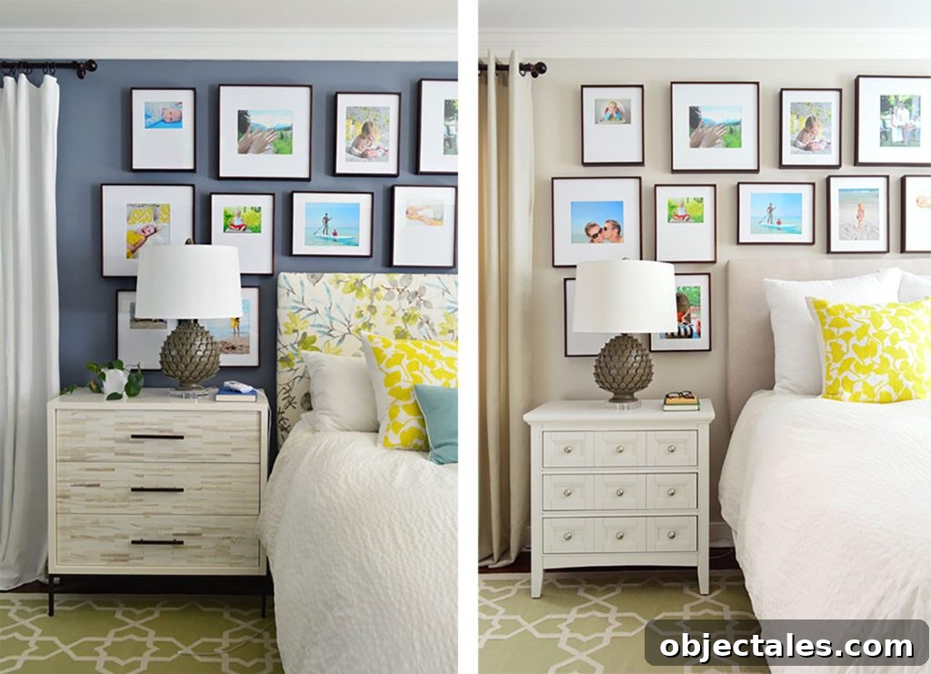Before And After of Bedroom Painted Benjamin Moore Black Pepper and Benjamin Moore Edgecomb Gray