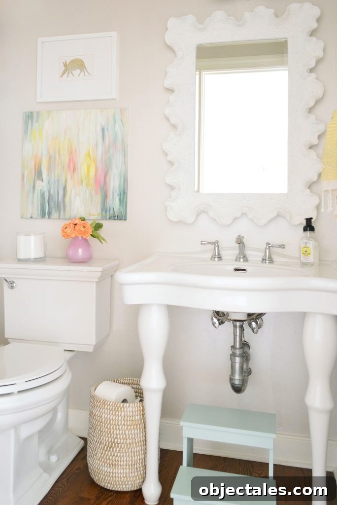 Half bathroom with console sink and Edgecomb Gray Walls