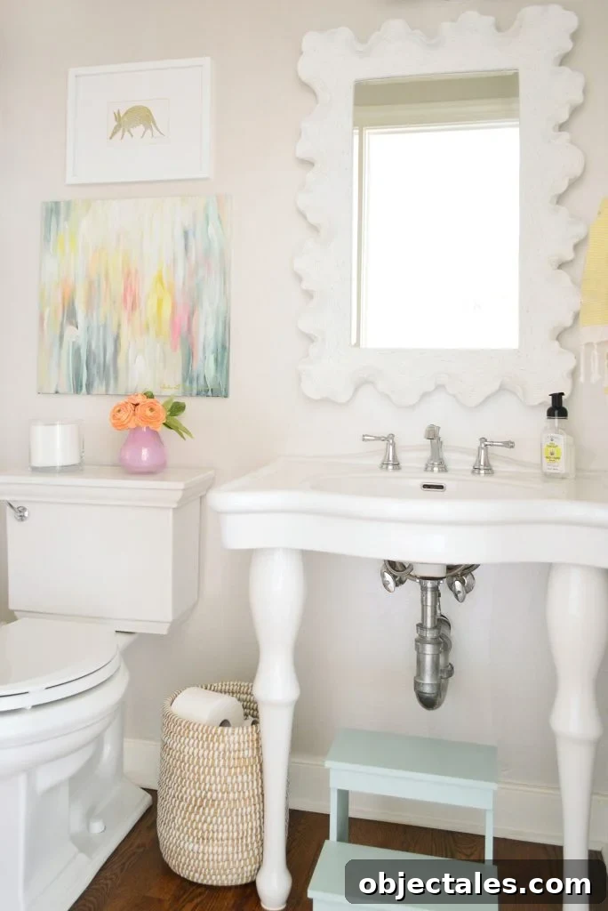 Benjamin Moore Edgecomb Gray: A Versatile Greige for Any Room 12 Half bathroom with console sink and Edgecomb Gray Walls