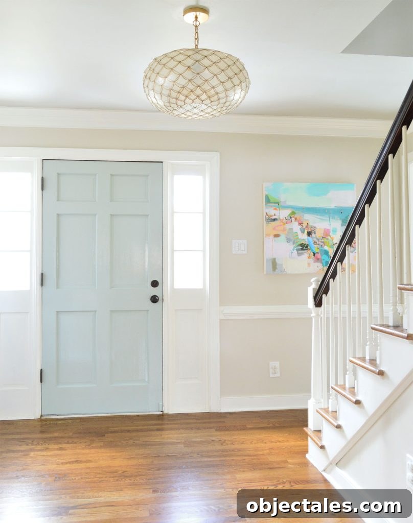 Entrway With Edgecomb Gray Paint And Soft Blue Door