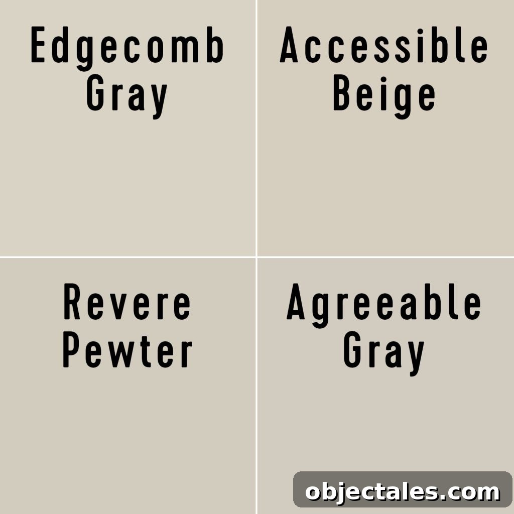 Swatches Of Edgecomb Gray Accessible Beige Revere Pewter Agreeable Gray Side By Side