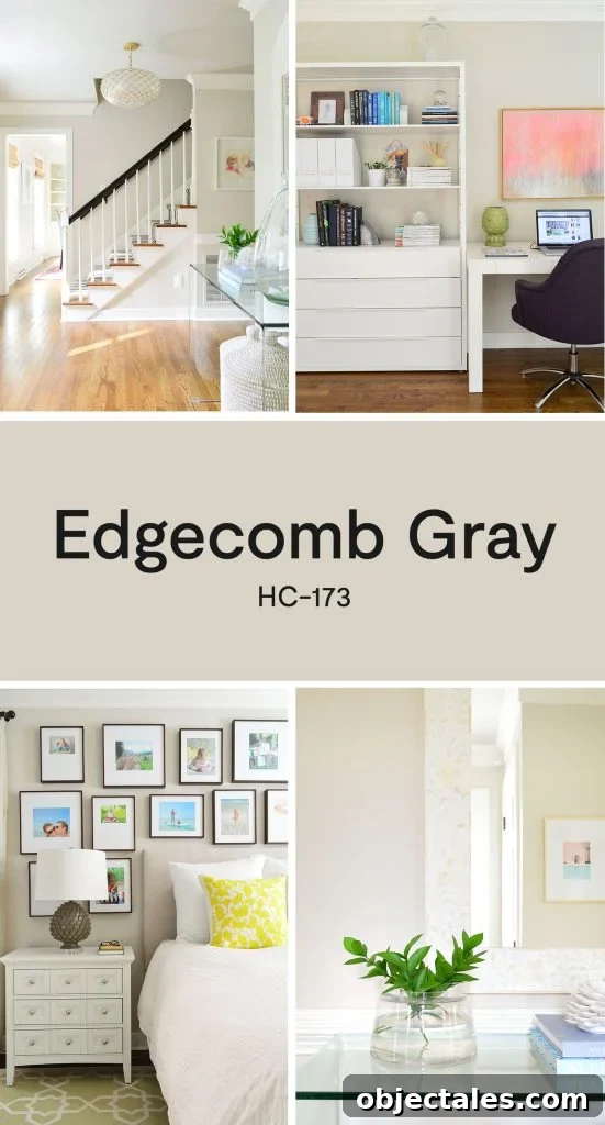 Collage Of Rooms With Benjamin Moore Edgecomb Gray Paint