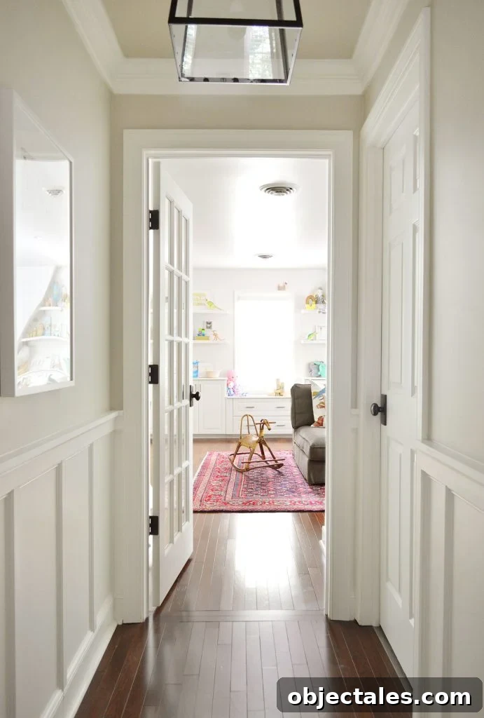 Hallway Leading To Playroom With Edgecomb Gray Walls