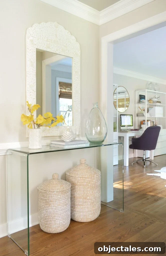 Benjamin Moore Edgecomb Gray: A Versatile Greige for Any Room 6 Foyer Console With Large Mirror And Edgecomb Gray Paint On Walls